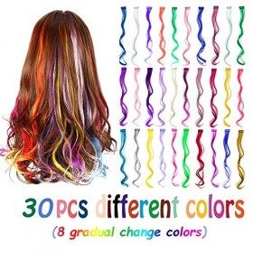 EuTengHao Lot de 30 extensions de cheveux colorés bouclés de 55,9 cm pour femmes et enfants Multicolore