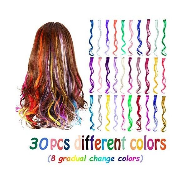 EuTengHao Lot de 30 extensions de cheveux colorés bouclés de 55,9 cm pour femmes et enfants Multicolore