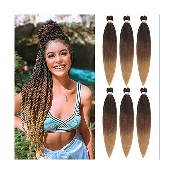 DT CHERYL Rajout Cheveux Tresses 66cm Lot De 6 Extensions De Cheveux TresséS Pré-éTiréS EZ Yaki Texture Braids Meches Cheveux