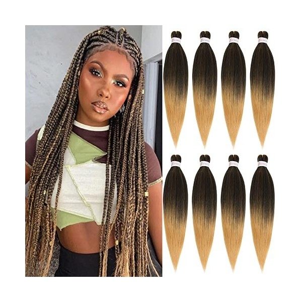 Xtrend 16 pouces naturel noir EZ Braids 8Packs Extensions de cheveux de tressage faciles pré-étirées pour Box Braids Cheveux 