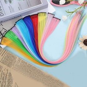 20 Pcs Extension Cheveux Colorés, 22 Pouces Extension de Raides, Couleur avec Extension à Clip, pour Femmes Filles Party Fest