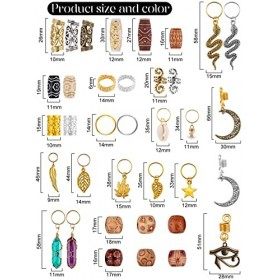 EBANKU 184 Pièces Bijoux de Tresse de Cheveux en Aluminium, Anneaux de Tresse de Cheveux en Métal, Clips de tresse de feuille