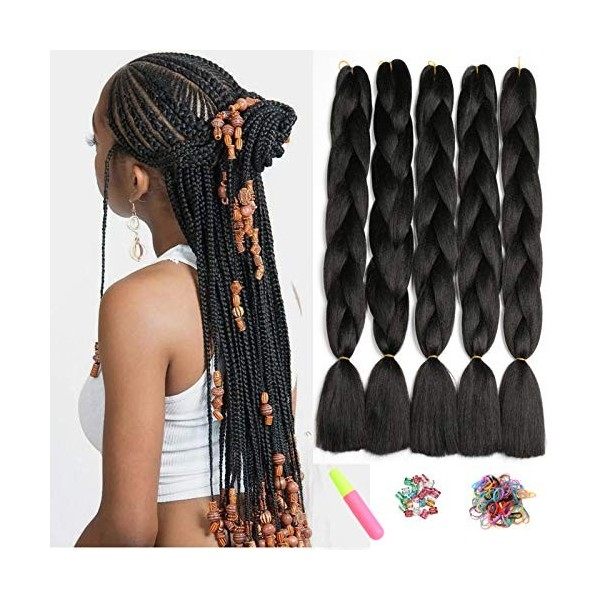 Showjarlly Rajout Meches Tresse Cheveux, 24"Ombre Jumbo Braids Tresse,5 Paquets,Africaine, Extension de Cheveux de Fibre Synt