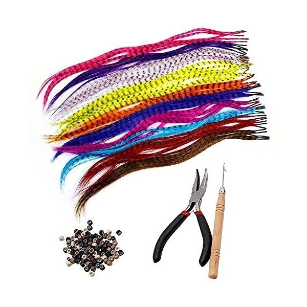 Reccisokz Kit D’extensions de cheveux synthétiques avec Extensions de Couleurs Vives Assorties, Perles et 1 Crochet 30 