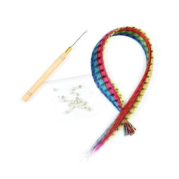 Reccisokz Kit D’extensions de cheveux synthétiques avec Extensions de Couleurs Vives Assorties, Perles et 1 Crochet 30 