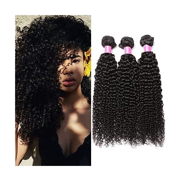 RICHAIR - Tissage Bresilien Boucle 8 Pouces 20.32cm ,Tissages Cheveux Humain Lot 3 Pieces,Meches Bresiliennes Naturel Noir 50