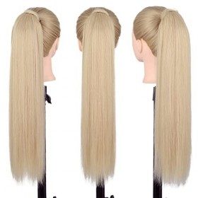 Ponytail Extensions de cheveux à clip pour queue de cheval Blond Long et lisse Cheveux synthétiques Cheveux naturels Magic Pa
