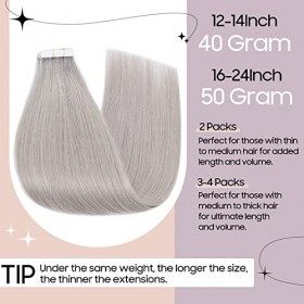 S-noilite Extension Adhesive Cheveux Naturel 20 PCS 50g - Rajout Bande Adhesive Cheveux Adhesif - Gris - 45 cm