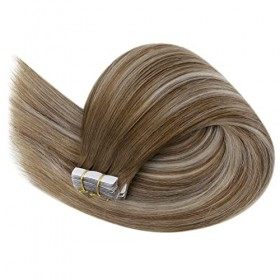 Vivien Extensions Cheveux Naturel Adhesive Lisse 45cm Extension Adhesif Cheveux Naturel 50g Invisible Tape in Hair Extensions