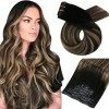 Moresoo Extension a Clip Cheveux Naturel 18 Pouces/45cm Tête Pleine Invisible Clip Extension Cheveux Humain Noir à Brun Foncé