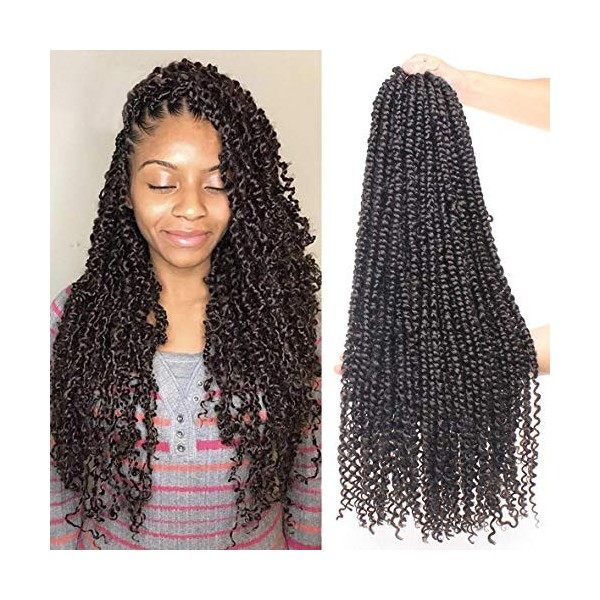 Leeven 20 Inch Passion Twist Crochet Hair Natural Black Pre Twisted Water Wave Crochet Hair 8 Packs Pre-looped Crochet Braidi