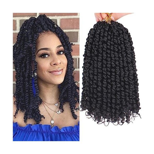 Leeven 20 Inch Passion Twist Crochet Hair Natural Black Pre Twisted Water Wave Crochet Hair 8 Packs Pre-looped Crochet Braidi