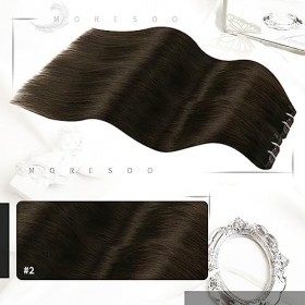 Moresoo Extensions Cheveux Naturels à Clips Chatain Extension a Clip Cheveux Naturel Brun le Plus Foncé Extension a Clip Liss