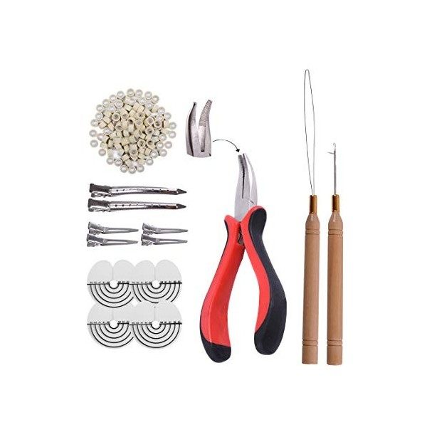 Kit pour extensions micro anneau en silicone pince pour extension plume cheveux Blond foncé 