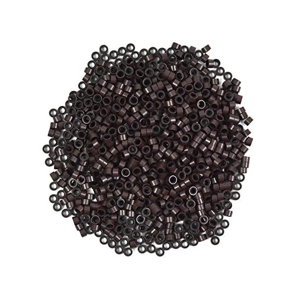 500 Pièces 5.0mm Micro Anneaux Doublés de Silicone Liens Perles pour Coller les Extensions de Cheveux Marron 