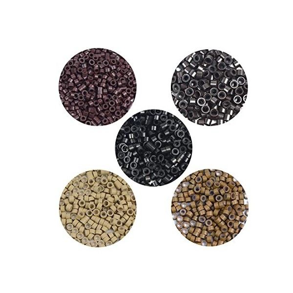 500 Pièces 5.0mm Micro Anneaux Doublés de Silicone Liens Perles pour Coller les Extensions de Cheveux Marron 