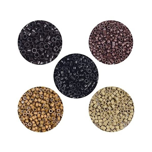 500 Pièces 5.0mm Micro Anneaux Doublés de Silicone Liens Perles pour Coller les Extensions de Cheveux Marron 