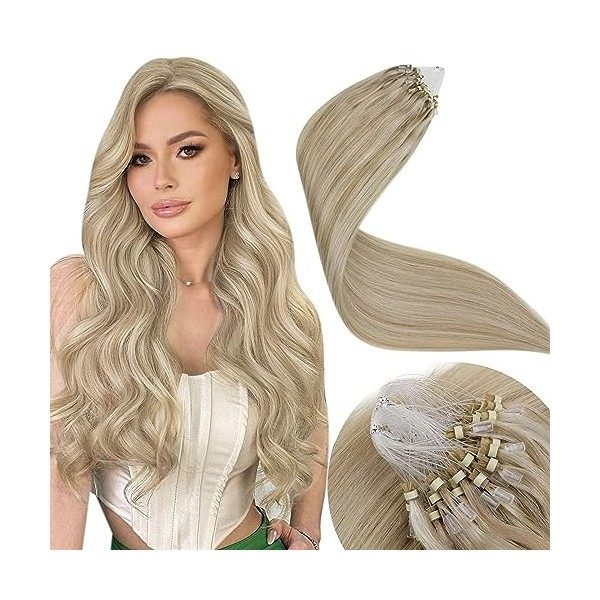 LaaVoo Easy Loop Extension Cheveux Humains Noir 1 50s/50g 14pouce/35cm Micro Ring Extension a Froid Cheveux Naturel Noir Jai