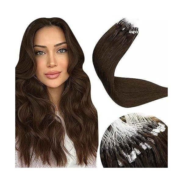 LaaVoo Easy Loop Extension Cheveux Humains Noir 1 50s/50g 14pouce/35cm Micro Ring Extension a Froid Cheveux Naturel Noir Jai