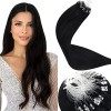 LaaVoo Easy Loop Extension Cheveux Humains Noir 1 50s/50g 14pouce/35cm Micro Ring Extension a Froid Cheveux Naturel Noir Jai