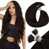 LaaVoo Easy Loop Extension Cheveux Humains Noir 1 50s/50g 14pouce/35cm Micro Ring Extension a Froid Cheveux Naturel Noir Jai