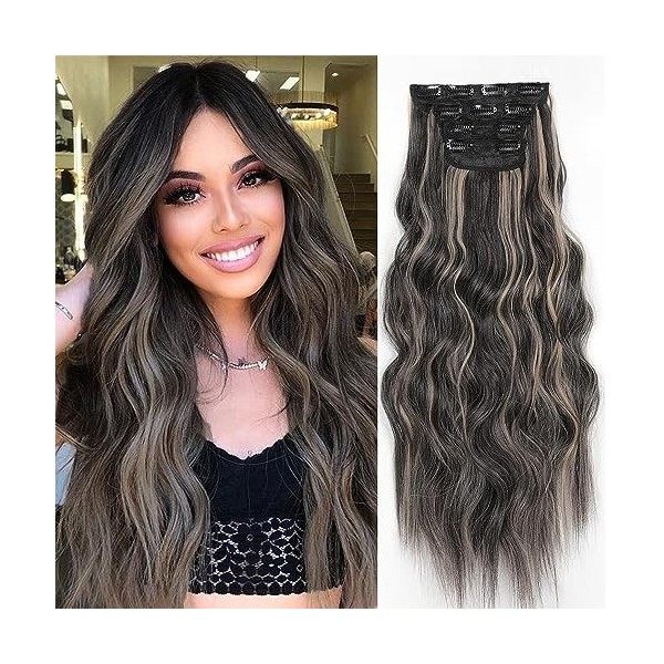 Clip in Hair Extension 24 Pouces 4Pcs Set Extensions Cheveux Clips, morceaux de cheveux pour femmes YDDM Fibres de cheveux sy