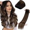 LaaVoo Tissage Extension Cheveux Humains 14pouce 80g Balayage Marron Foncé Ombre to Blonde Fraise Tissage Naturel Cheveux Rem