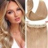 Ugrace Hair Extensions de cheveux humains naturels balayage brun foncé à châtaigne 30,5 cm 70 g Postiche avec ligne de pêche 