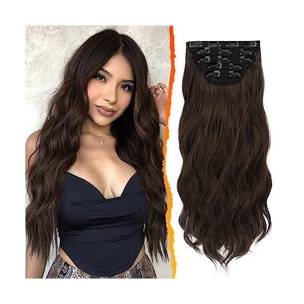 BARSDAR Bouclés Extensions de Cheveux à Clip, 5PCS Long Ondulé Clip dans les Extensions de Cheveux Naturel Doux Synthétique P