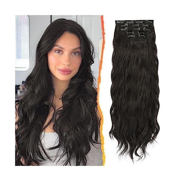 BARSDAR Bouclés Extensions de Cheveux à Clip, 5PCS Long Ondulé Clip dans les Extensions de Cheveux Naturel Doux Synthétique P