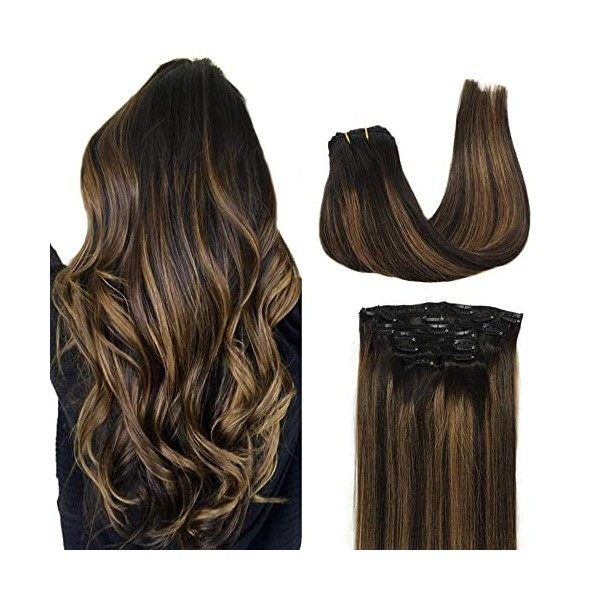 GOO GOO Extensions de cheveux, 7pcs 120g 35cm Clip Extensions de cheveux humains, Noir Naturel Extensions de cheveux naturels