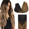 GOO GOO Extensions de cheveux, 7pcs 120g 35cm Clip Extensions de cheveux humains, Noir Naturel Extensions de cheveux naturels