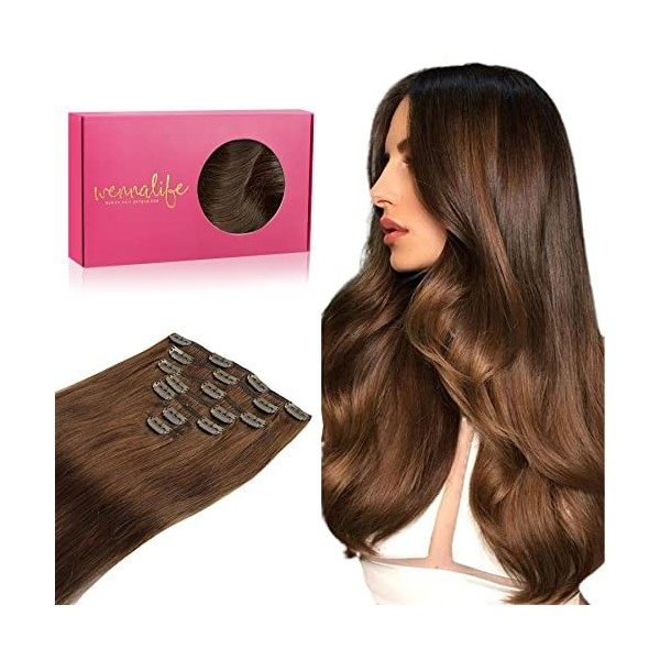 WENNALIFE Extension a Clip Cheveux Naturel, 40cm 120g 7pcs Extension Cheveux Naturel Clip Cheveux Humains, Noir de Jais Exten