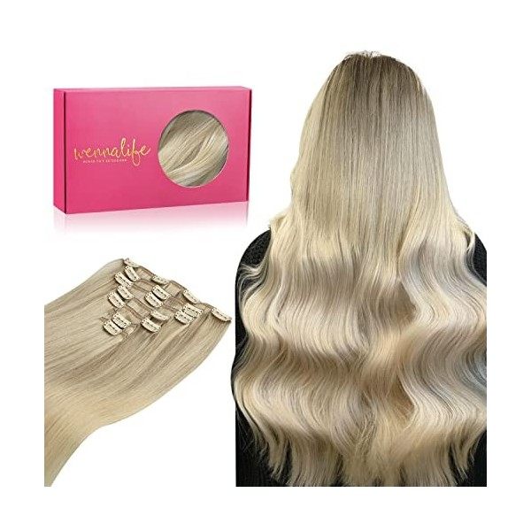 WENNALIFE Extension a Clip Cheveux Naturel, 40cm 120g 7pcs Extension Cheveux Naturel Clip Cheveux Humains, Noir de Jais Exten