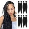 Lot de 8 extensions de cheveux tressés pré-étirés - 61 cm - Professionnels - En fibre synthétique basse température - Texture