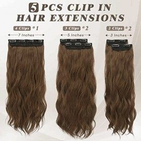 BARSDAR Bouclés Extensions de Cheveux à Clip, 5PCS Long Ondulé Clip dans les Extensions de Cheveux Naturel Doux Synthétique P