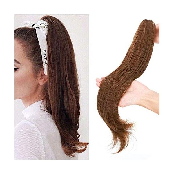 55cm Longue Postiche Queue de Cheval Avec Pince Extension Claw On Ponytail Cheveux Naturel Micro Ondulé Hair Extensions Marro