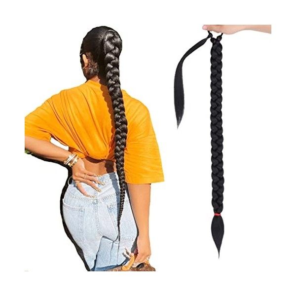 Leeven 26 Pouces Ponytail Wrap Around Hair Extensions Synthetic Slick Ponytail Hair Pieces Natural Dark Blonde Ponytail Hair 