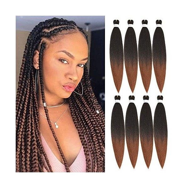 Cheveux Tressés Pré-étirés 8 Paquets EZ Easy Braid Synthétique Tresses 61 cm 99J Darker Wine Tressage Extensions Yaki Texture