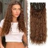 FESHFEN Extensions de Cheveux à Clip 4 PCS Longue Ondulées Bouclées Synthétique Naturel Postiche Cheveux à Clip Extensions de