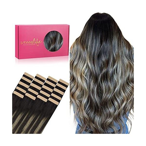 WENNALIFE Extension Adhesive Cheveux Naturel, 20pcs 35cm 50g Balayage Marron Foncé Mixte Marron Châtaigne Extension Cheveux N