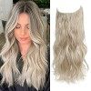 Extensions de cheveux synthétiques ondulés avec fil invisible pour femme - 50,8 cm - Blond foncé avec racine foncée