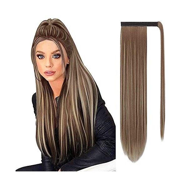 Sofeiyan Postiche Queue de Cheval Extension Naturel Ponytail Extensions Longue Droit Wrap Around Extension de Cheveux a Clip 