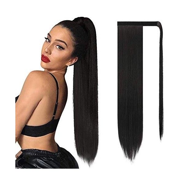 Sofeiyan Postiche Queue de Cheval Extension Naturel Ponytail Extensions Longue Droit Wrap Around Extension de Cheveux a Clip 