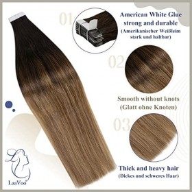 LaaVoo Extension Adesive Cheveux Naturel Marron Ombre Extension Adhesive Cheveux Naturel Remy Hair Ombre Marron Foncé A Brun 