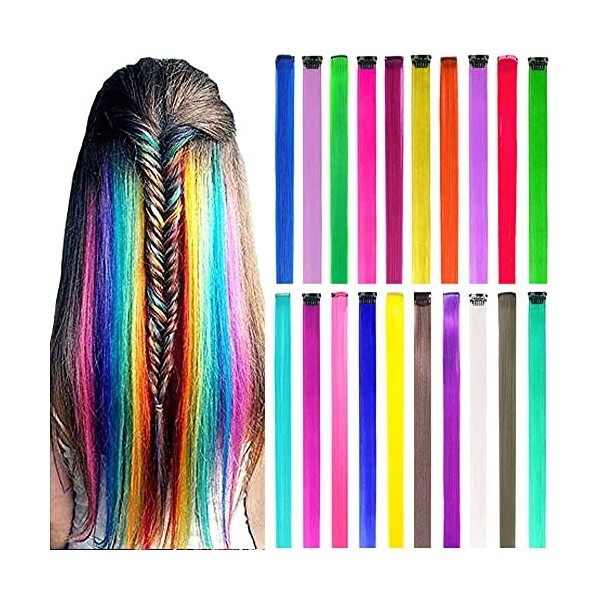 ColorfulPanda 20pcs Extension De Cheveux Ombre Couleur, Arc-en-Ciel Trames Extensions de Cheveux colorées Clip in pour Femmes