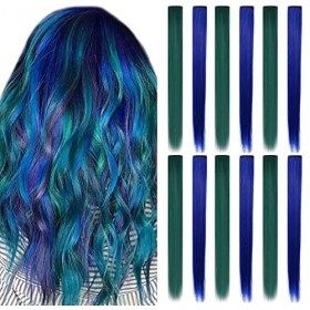 XIRRWWH 12 Pieces 21 Inch Color Hair Extension Clips, Color Wigs Heat Resistant Straight Multicolor Accessories Festive Dress