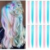 XIRRWWH 12 Pieces 21 Inch Color Hair Extension Clips, Color Wigs Heat Resistant Straight Multicolor Accessories Festive Dress