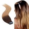 Extension Adhesive Cheveux Naturel 40 Pcs - Rajout Cheveux Humain à Invisible Bande Adhesive 02 CHATAIN FONCE, 60 cm-100 g 