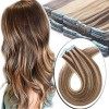 Extension Adhesive Cheveux Naturel 40 Pcs - Rajout Cheveux Humain à Invisible Bande Adhesive 02 CHATAIN FONCE, 60 cm-100 g 